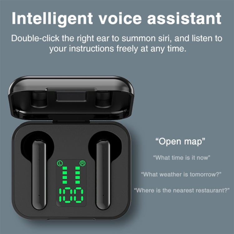 Trådløse Bluetooth høretelefoner med ladebox som har touchdisplay Hvid