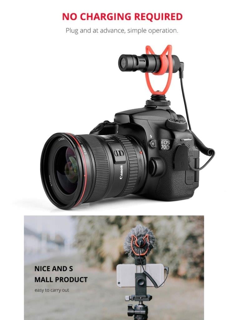 Shotgun-mikrofon med 3.5mm for videoindspilning