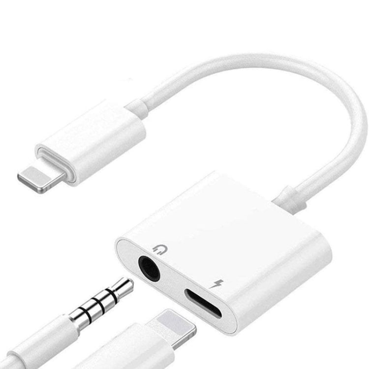 Opladnings- og hovedtelefonadapter - Lightning til 3,5 mm og Lightning-port til samtidig musik og opladning