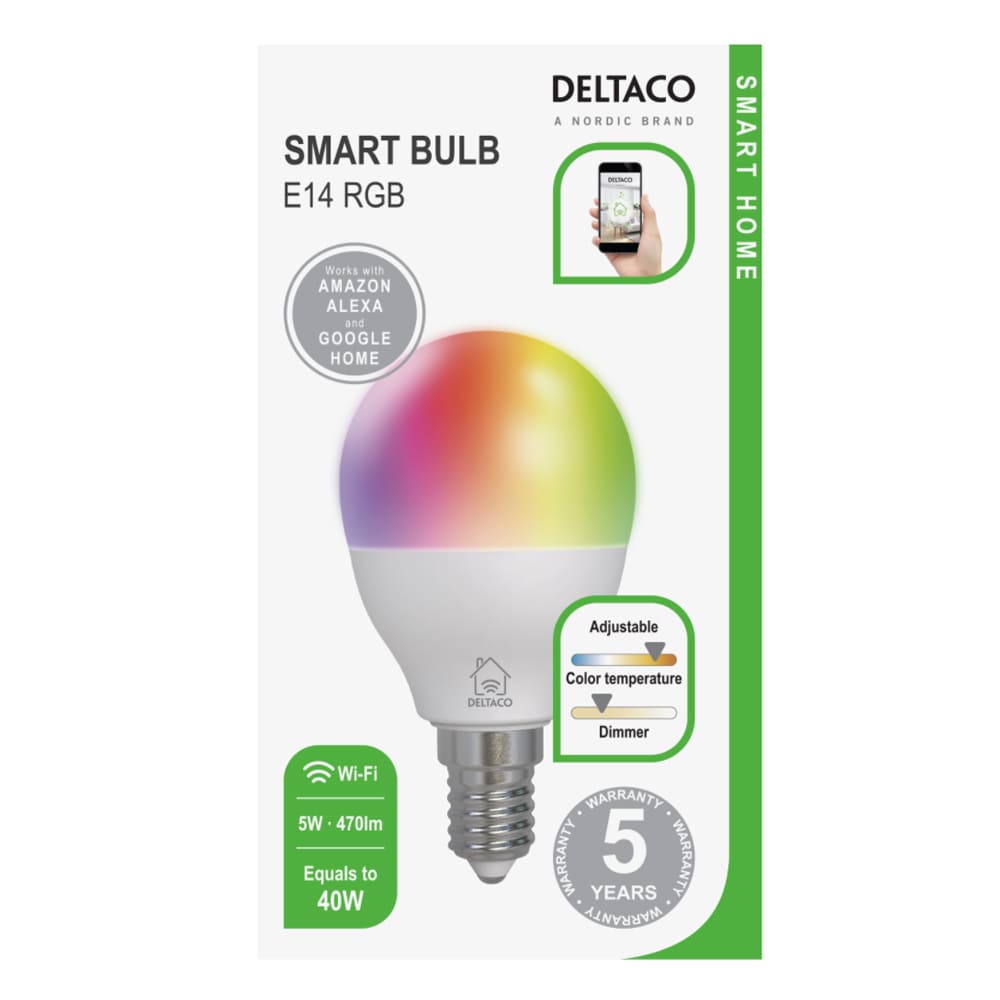 Deltaco Smart Home LED-pære, E14, WiFI, dimmerbar RGB