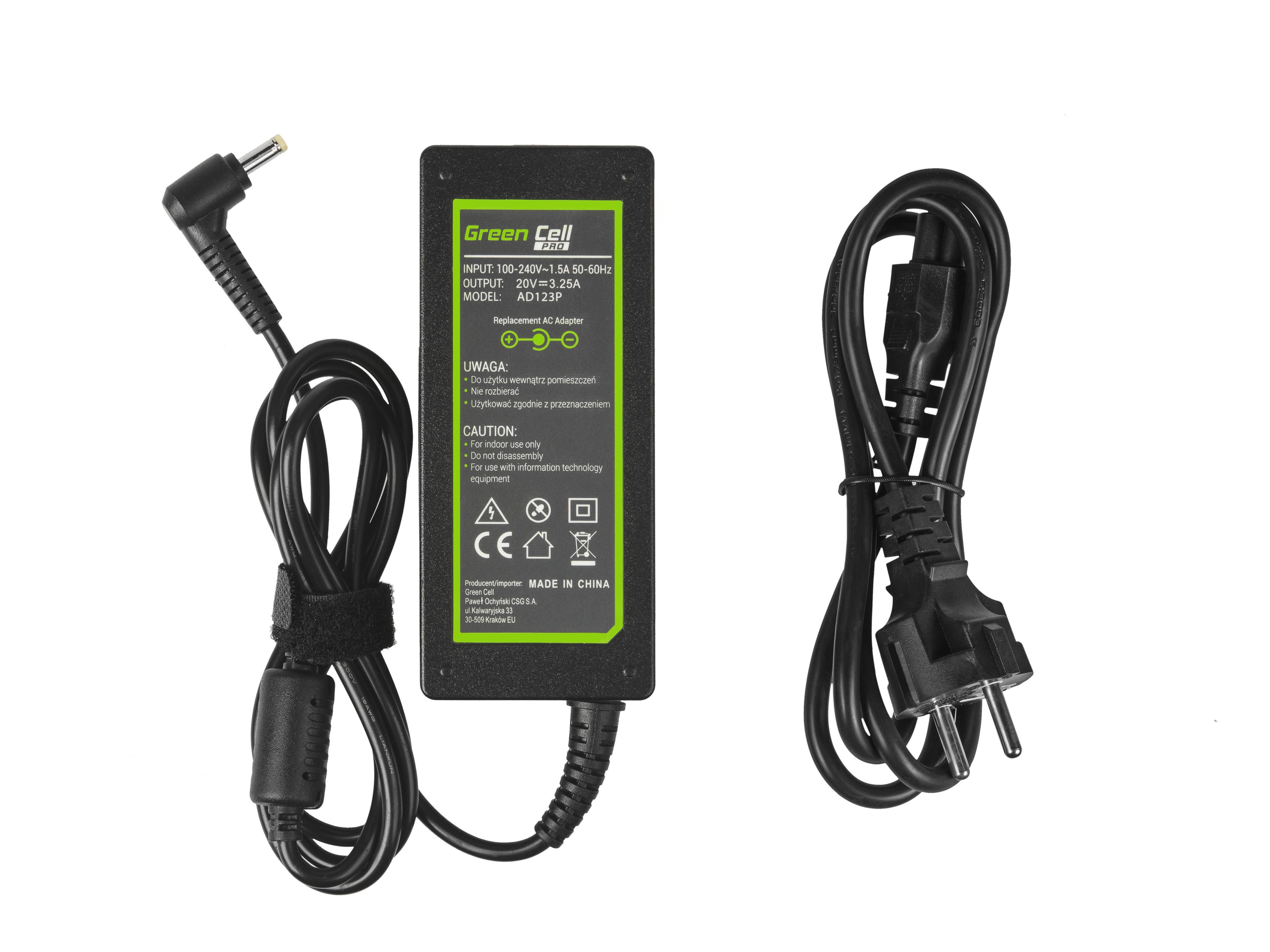 Green Cell lader / AC Adapter til AC Adapter Lenovo 65W / 20V 3.25A / 4.0mm-1.7mm