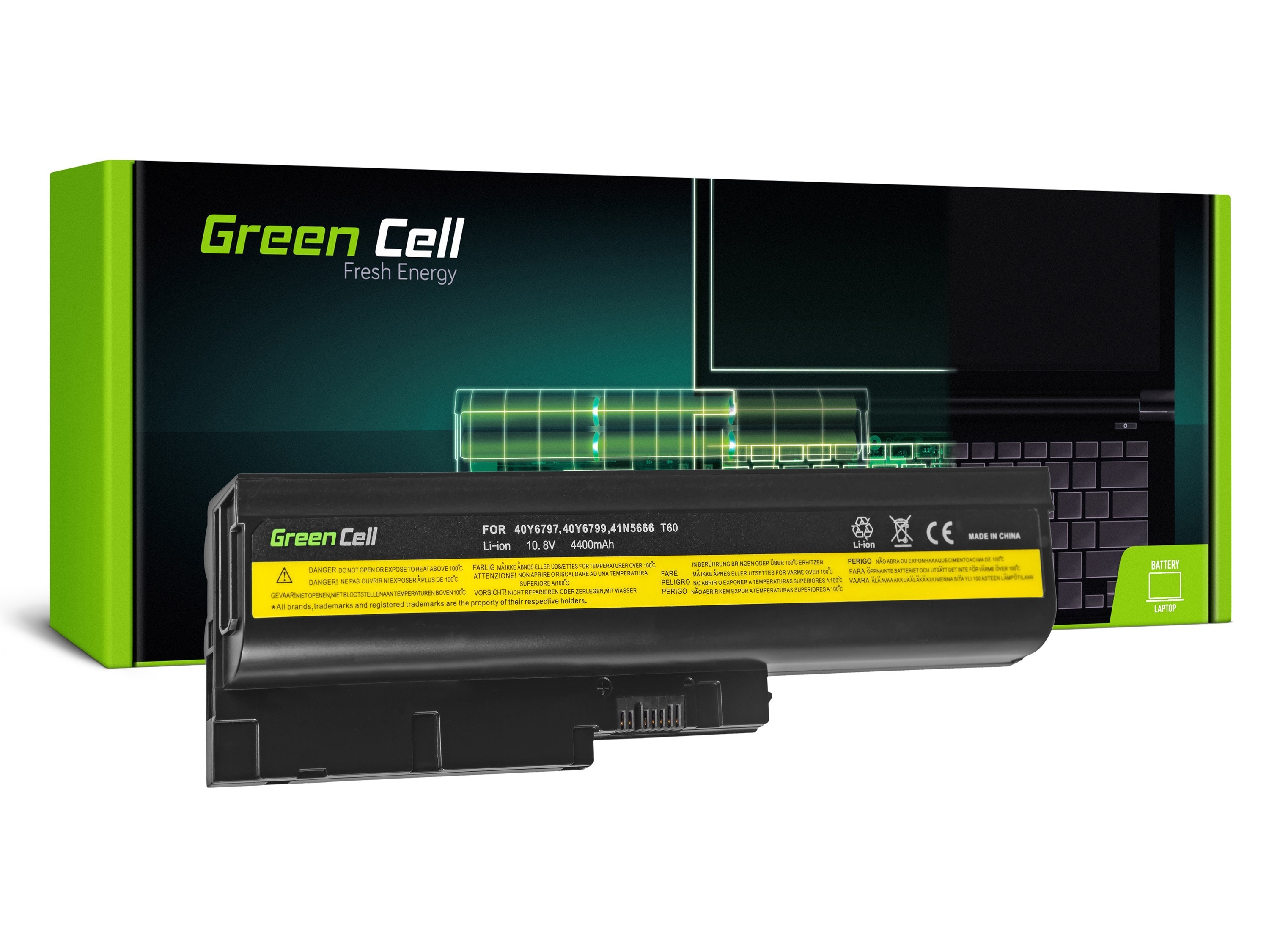 Green Cell laptopbatteri til Lenovo ThinkPad T60 T61 R60 R61 / 11,1V 4400mAh