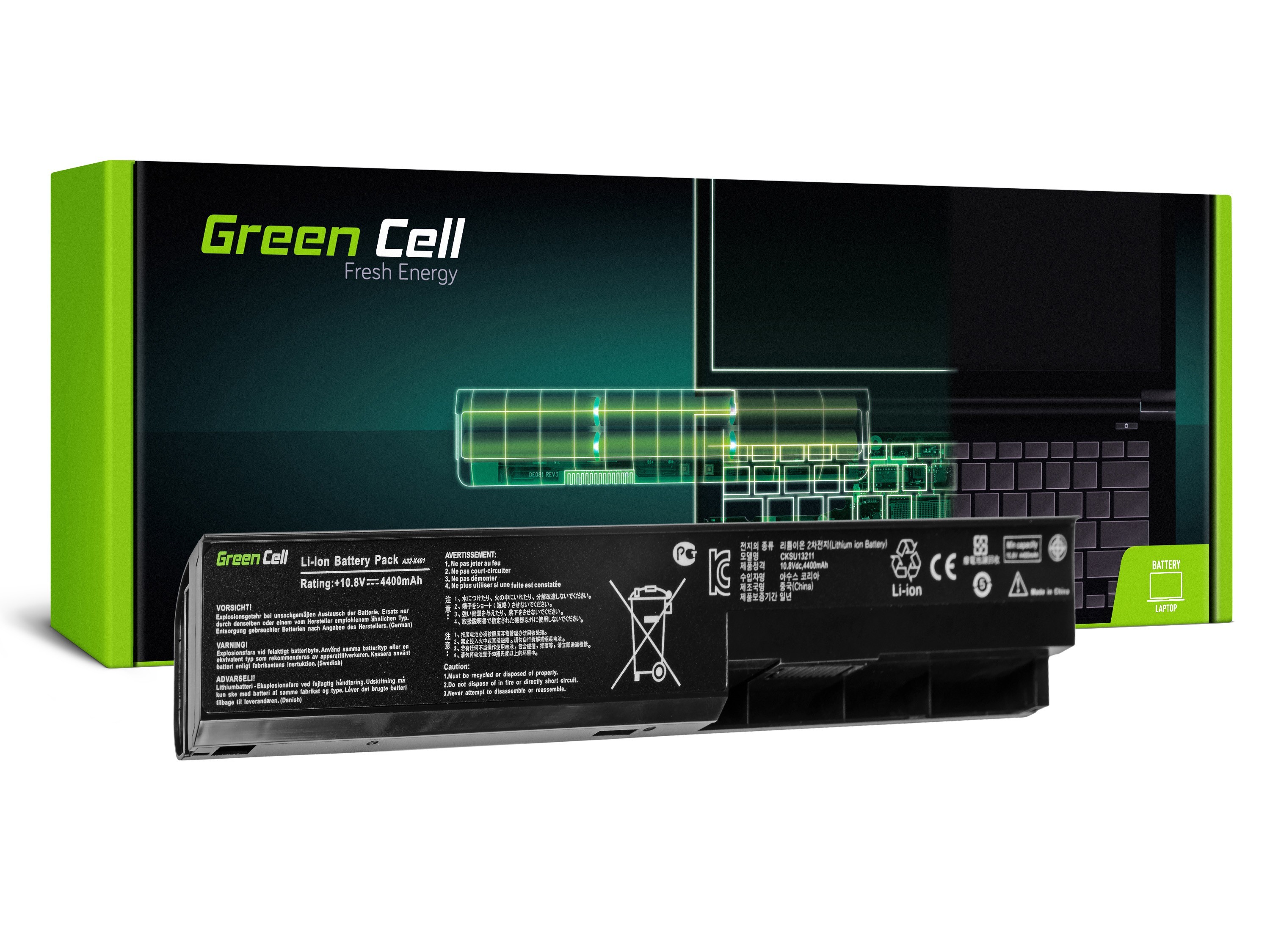 Green Cell laptopbatteri til Asus X301 X301A X401 X501 / 11,1V 4400mAh