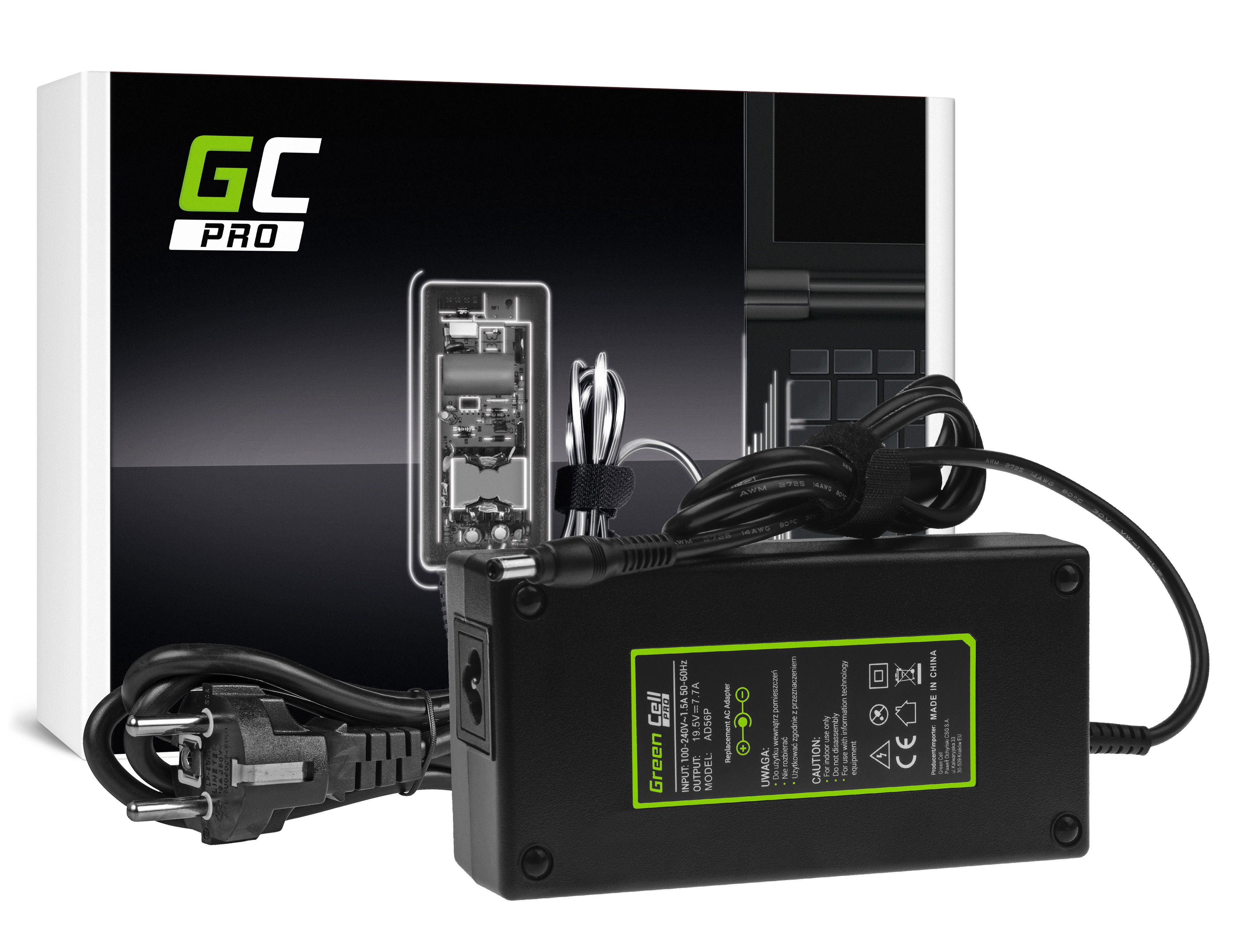 Green Cell 19,5V 7,7A 150W oplader - kompatibel med Asus G550 og Acer TravelMate-serien