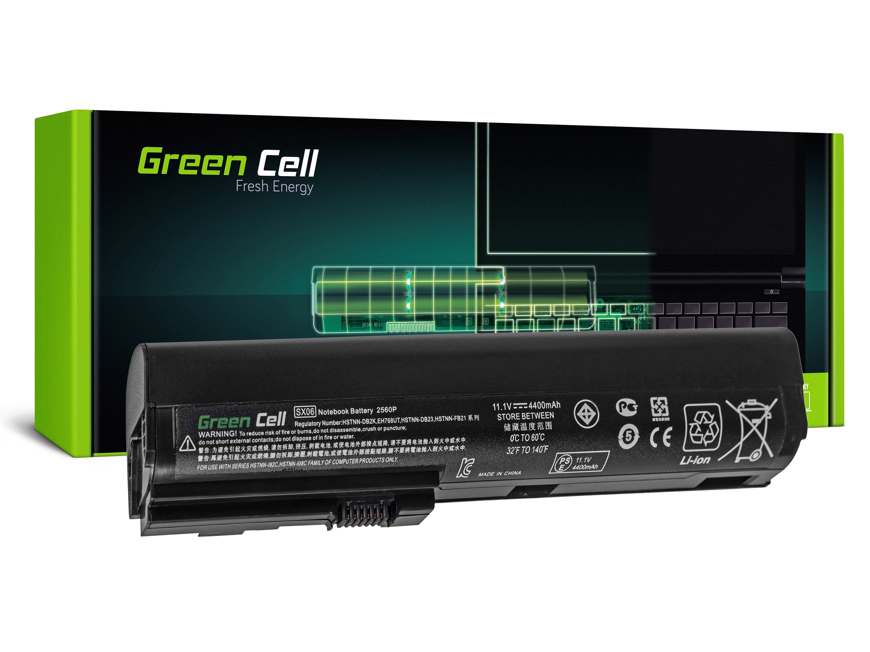 Green Cell laptopbatteri til HP EliteBook 2560p 2570p / 11,1V 4400mAh