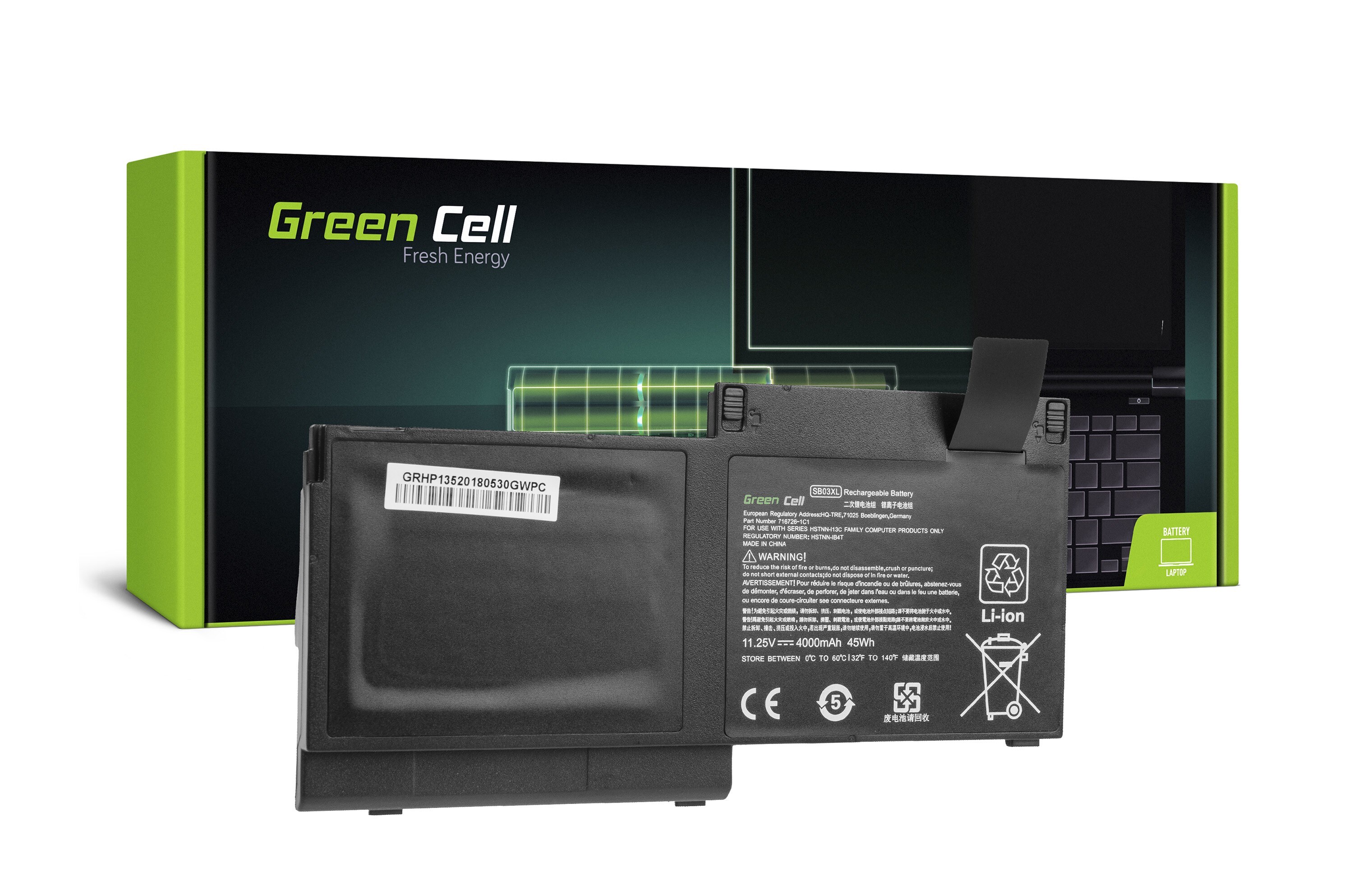 Green Cell laptopbatteri til HP EliteBook 720 G1 G2 820 G1 G2 / 11,25V 4000mAh