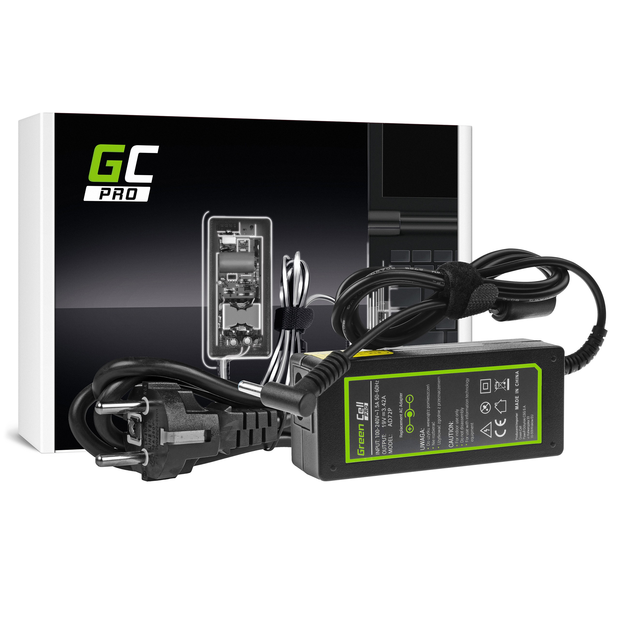 Green Cell PRO lader / AC Adapter til 19V 3.42A 65W AsusPro BU400 BU400A