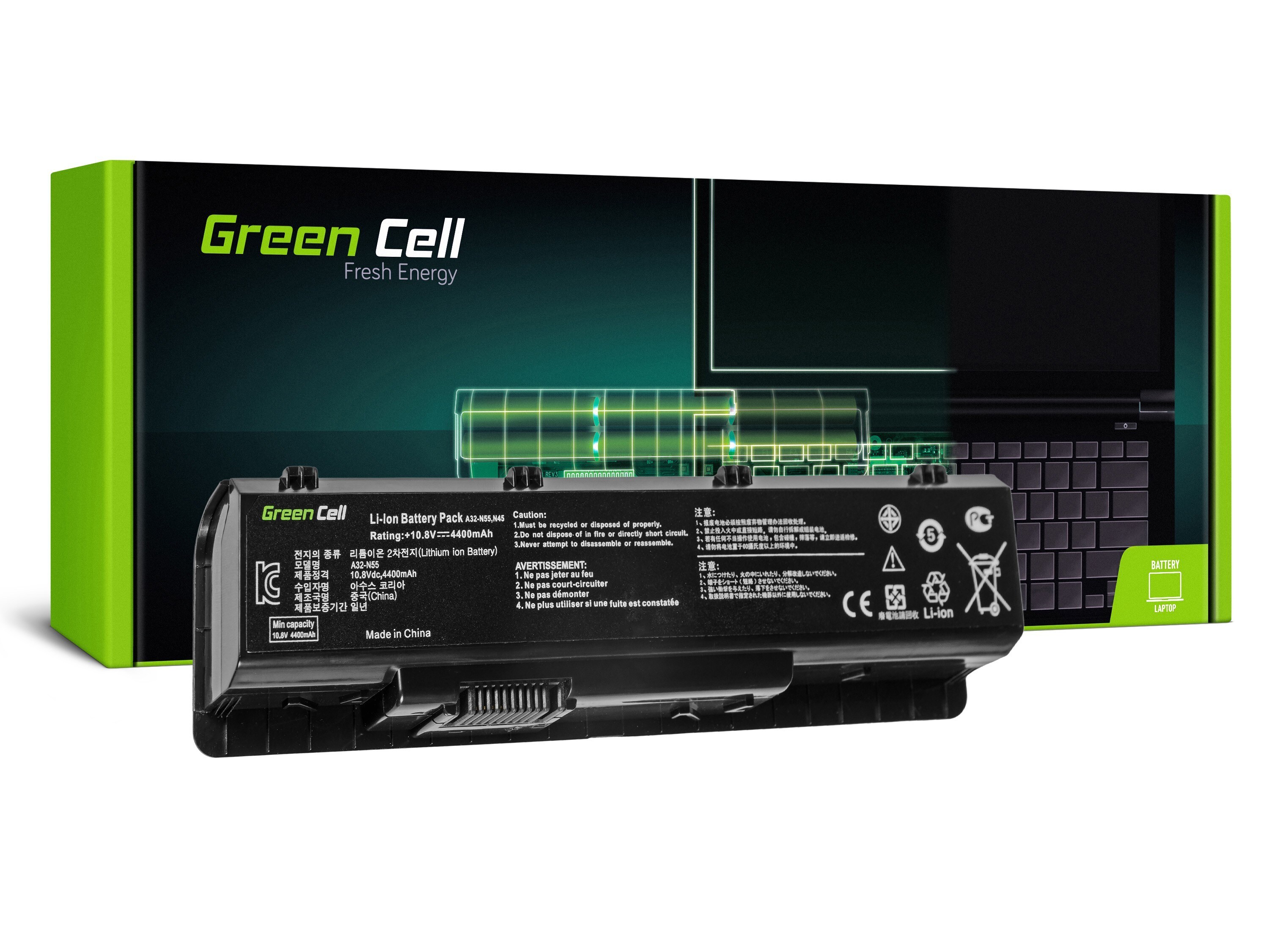 Green Cell laptopbatteri til Asus N45 N55 N55S N75 N75E N75S / 11,1V 4400mAh