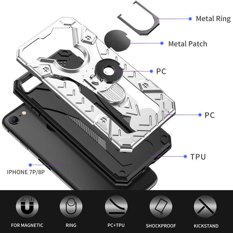 Armor Knight  beskyttelsescover med roterende støtte til iPhone SE 2020 / 8 / 7 - Sølvfarvet