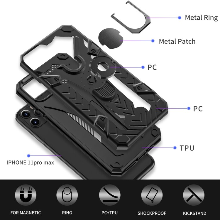 Armor Knight beskyttelsescover med roterende støtte til iPhone 11 Pro Max - Sort