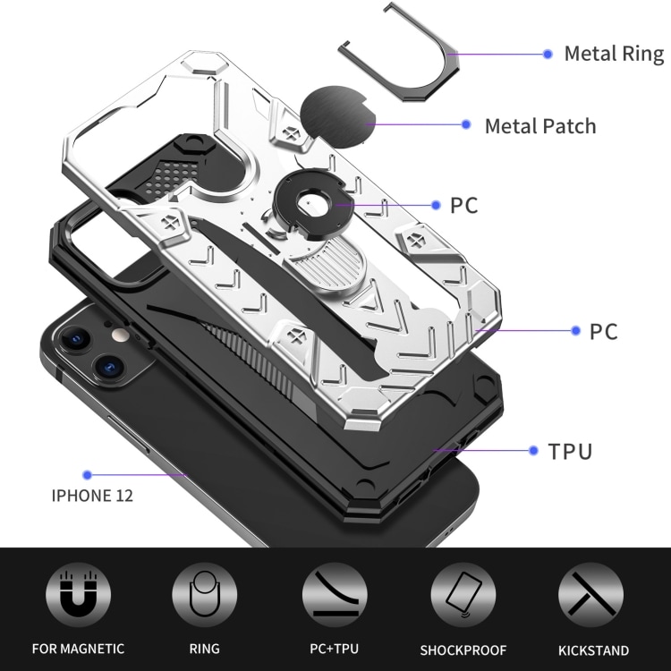 Iron Knight beskyttelsescover med roterende støtte til iPhone 12 Mini - Sølvfarvet