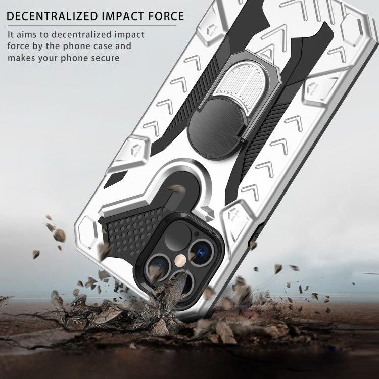 Iron Knight beskyttelsescover med roterende støtte til iPhone 12 / 12 Pro - Sølvfarvet