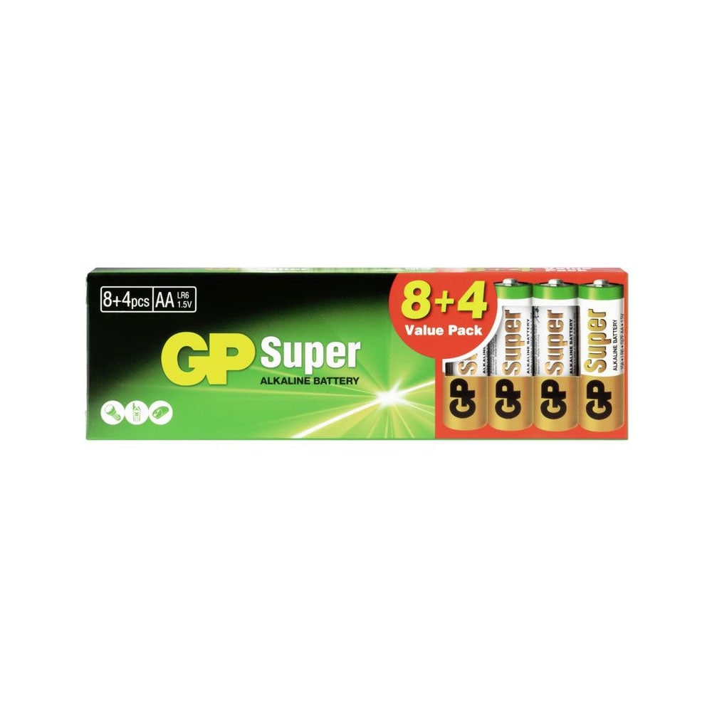 GP Super AA-Batterier 8 + 4 stk
