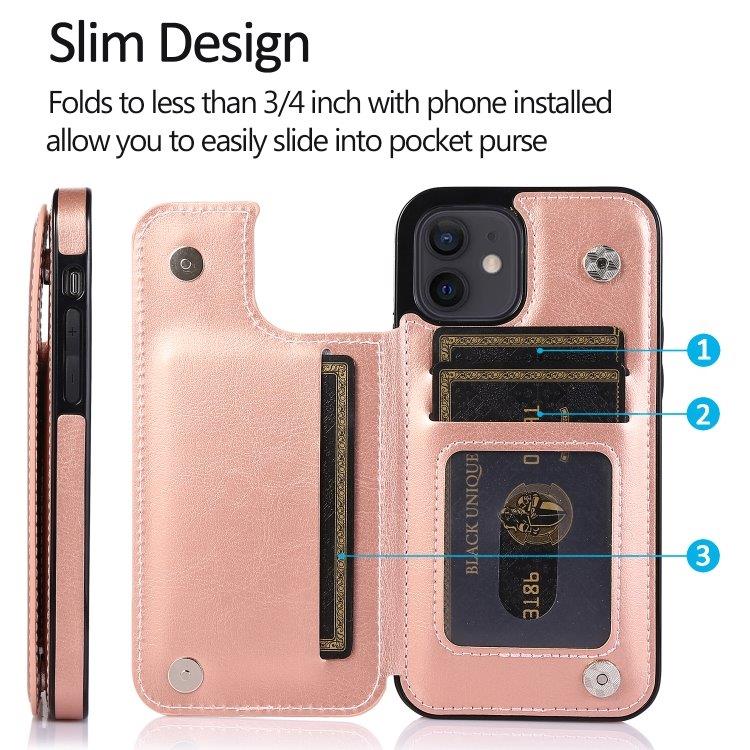 Stødsikkert mobilcover med kortholder til  iPhone 12 mini - Rosa