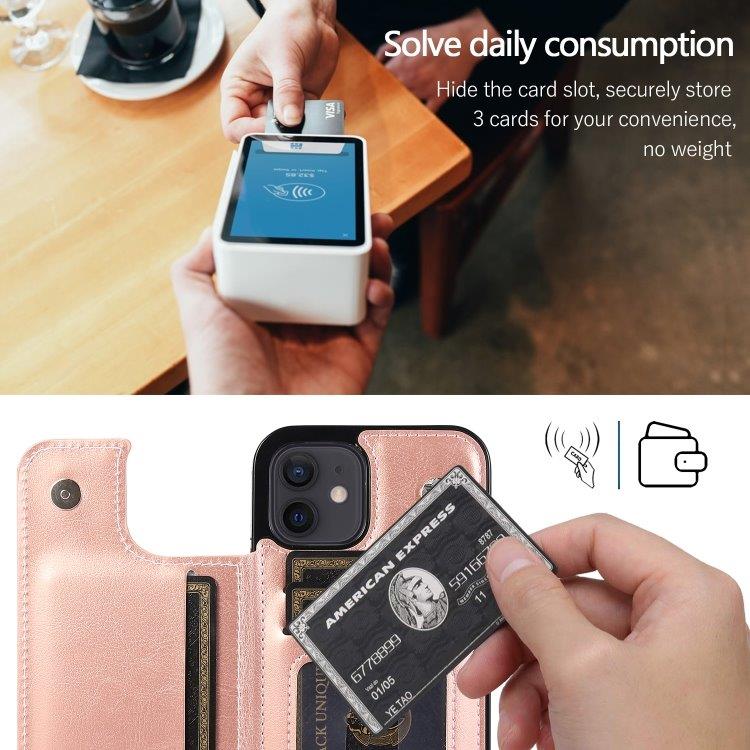 Stødsikkert mobilcover med kortholder til  iPhone 12 mini - Rosa