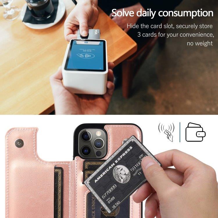 Stødsikkert mobilcover med kortholder til iPhone 12 / 12 Pro - Rosa