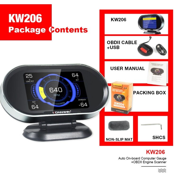 KONNWEI KW206 2-i-1 OBDII / EOBD12V fejlkodelæser + 3.5" LCD-Monitor