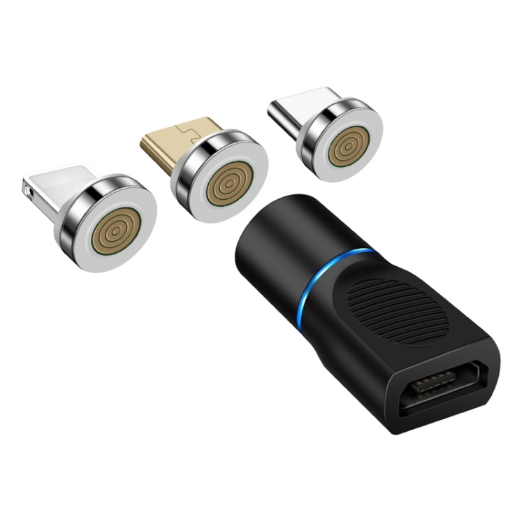 Adapter med magnetfæste for opladning af mobiltelefon - fra Micro USB til USB-C, iPhone och Micro USB