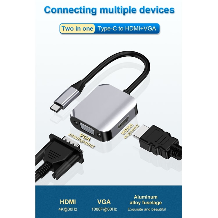 2-i-1-adapter USB-C til HDMI + VGA