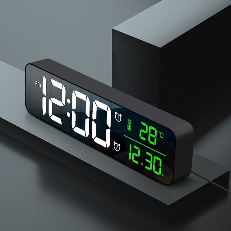Lille og praktisk ur med alarm og thermometer - Sort