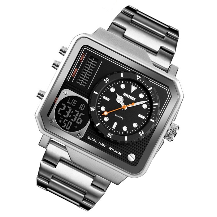 Armbåndsur med digitalt og analogt ur - Sølvfarvet
