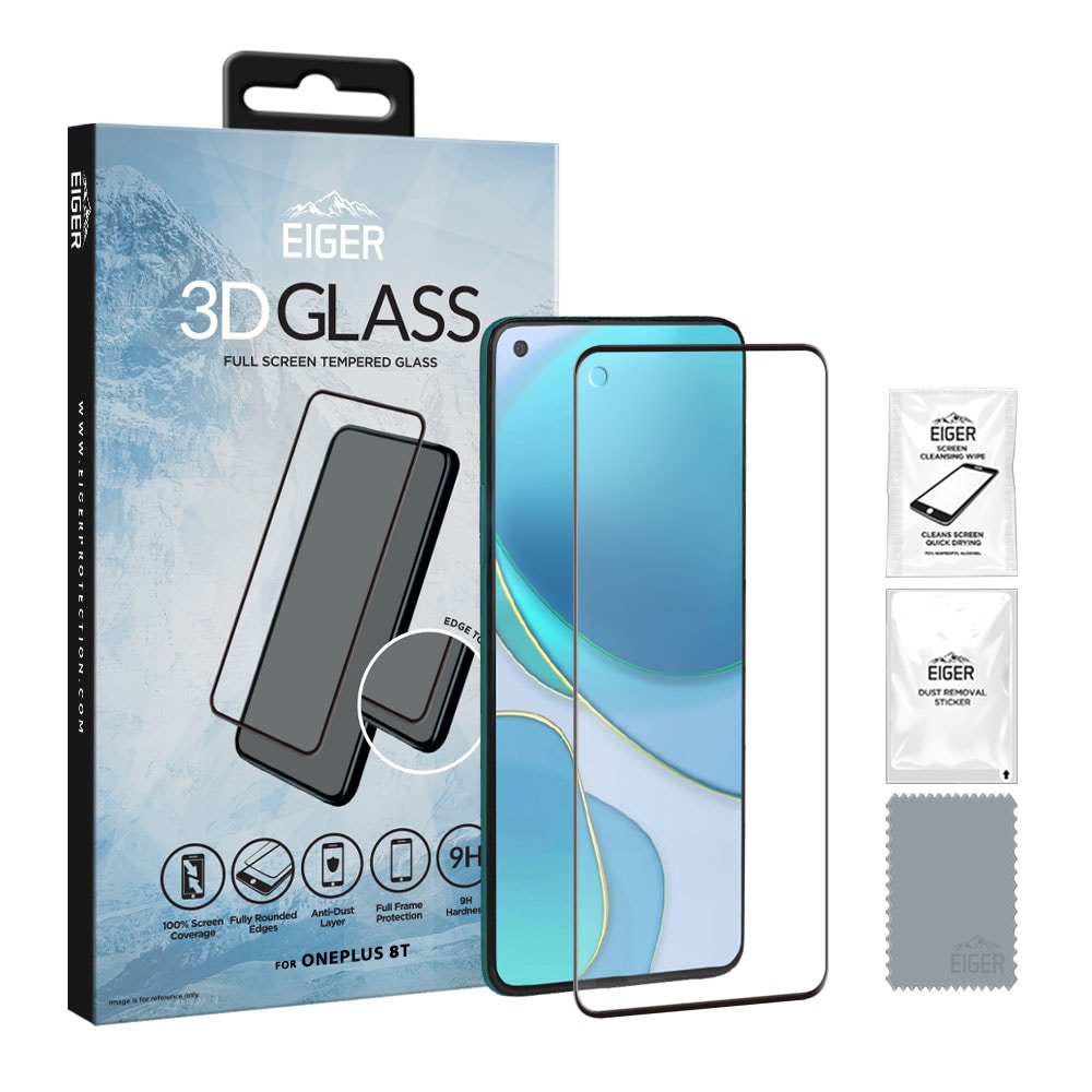 Eiger Tempereret Skærmskåner 3D OnePlus 8T Klar/sort