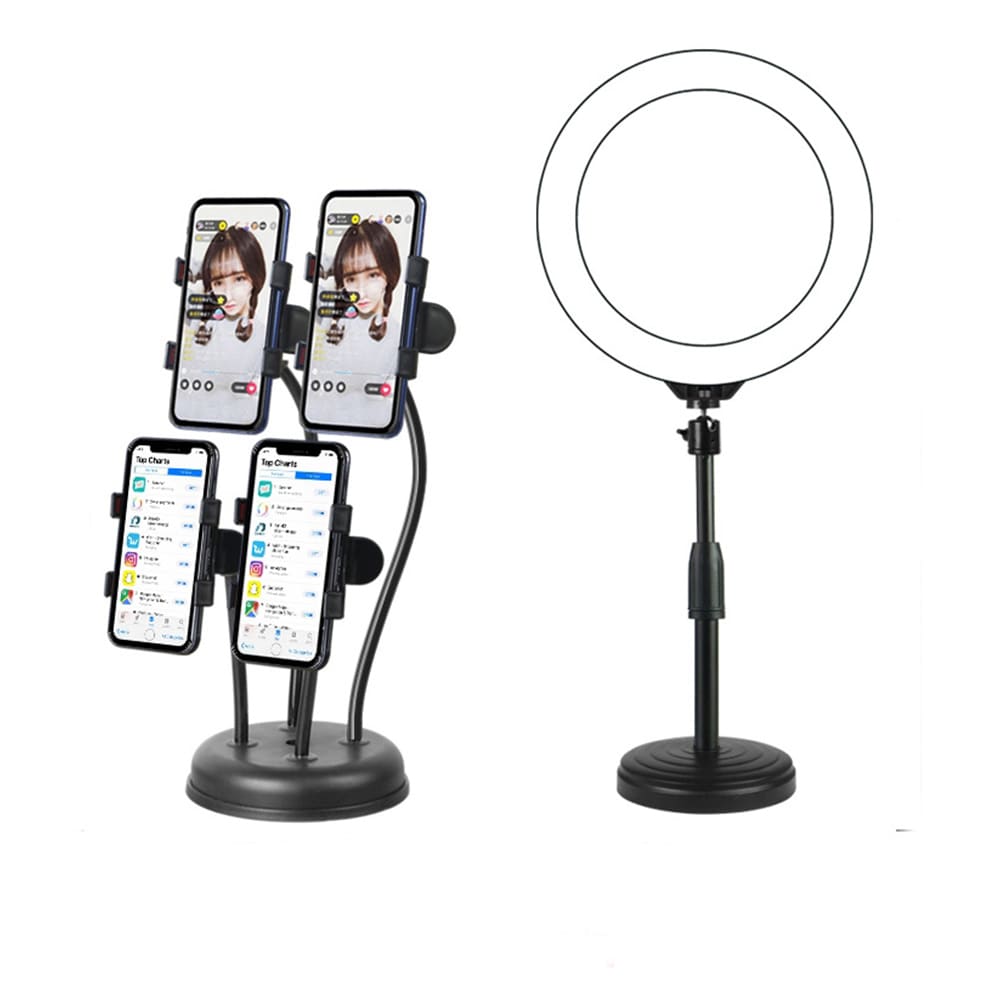 LED Selfiering med Mobilstativ for 4 mobiler