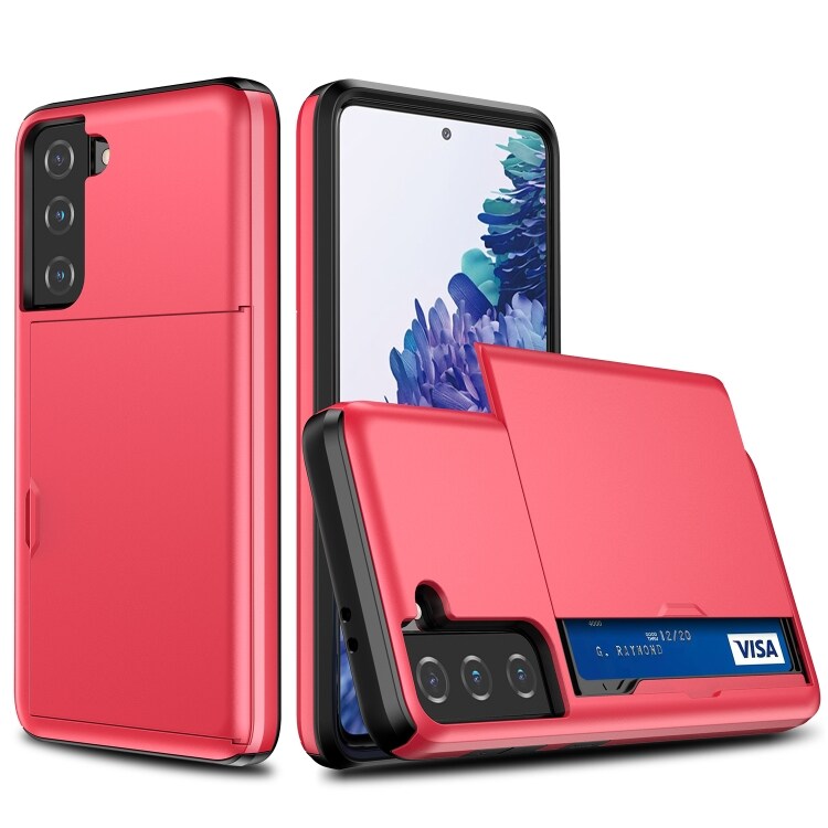 Bagcover med smart kortrum til Samsung Galaxy S21+ 5G - Rød