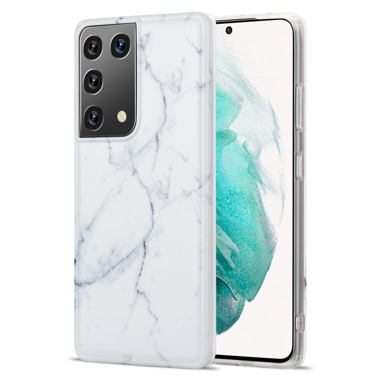 Cover med marmortextur til Samsung Galaxy S21 Ultra - Hvid