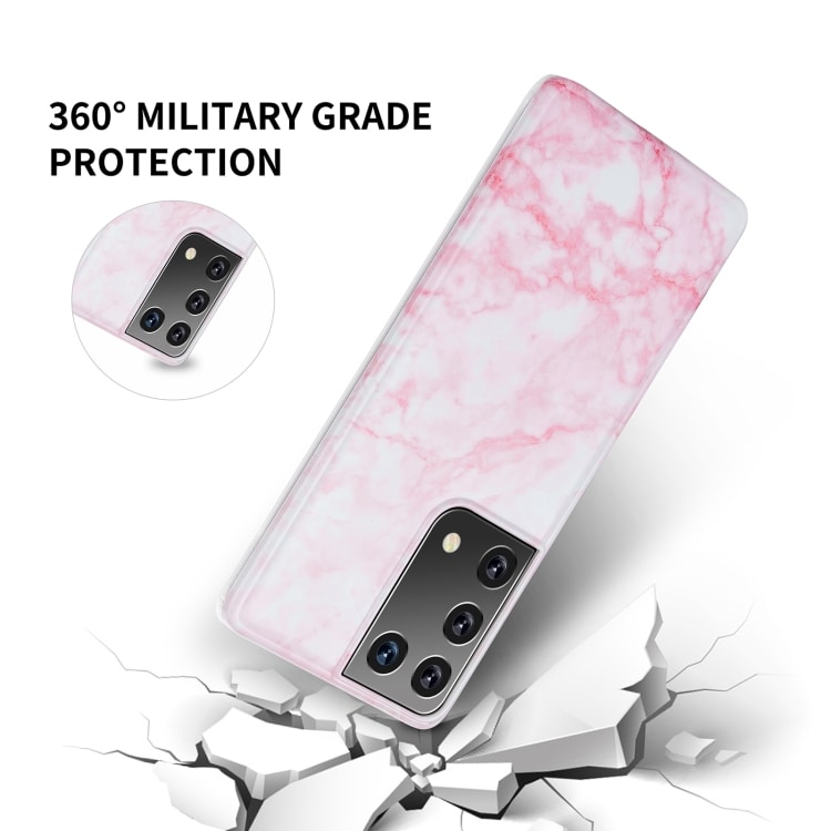 Cover med marmortextur til Samsung Galaxy S21 Ultra - Hvid