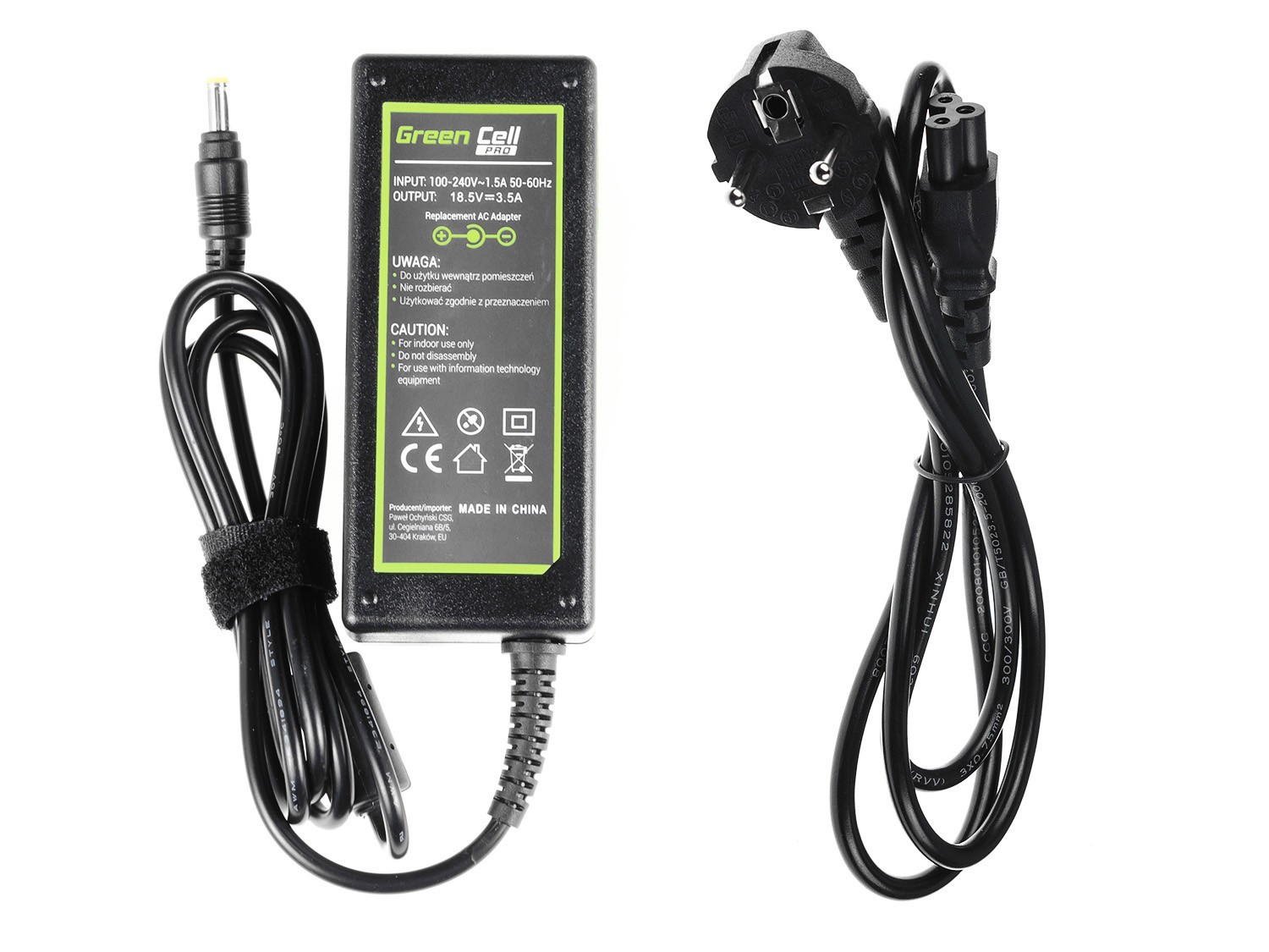 Green Cell lader / AC Adapter til HP 65W / 18.5V 3.5A / 4.8mm-1.7mm