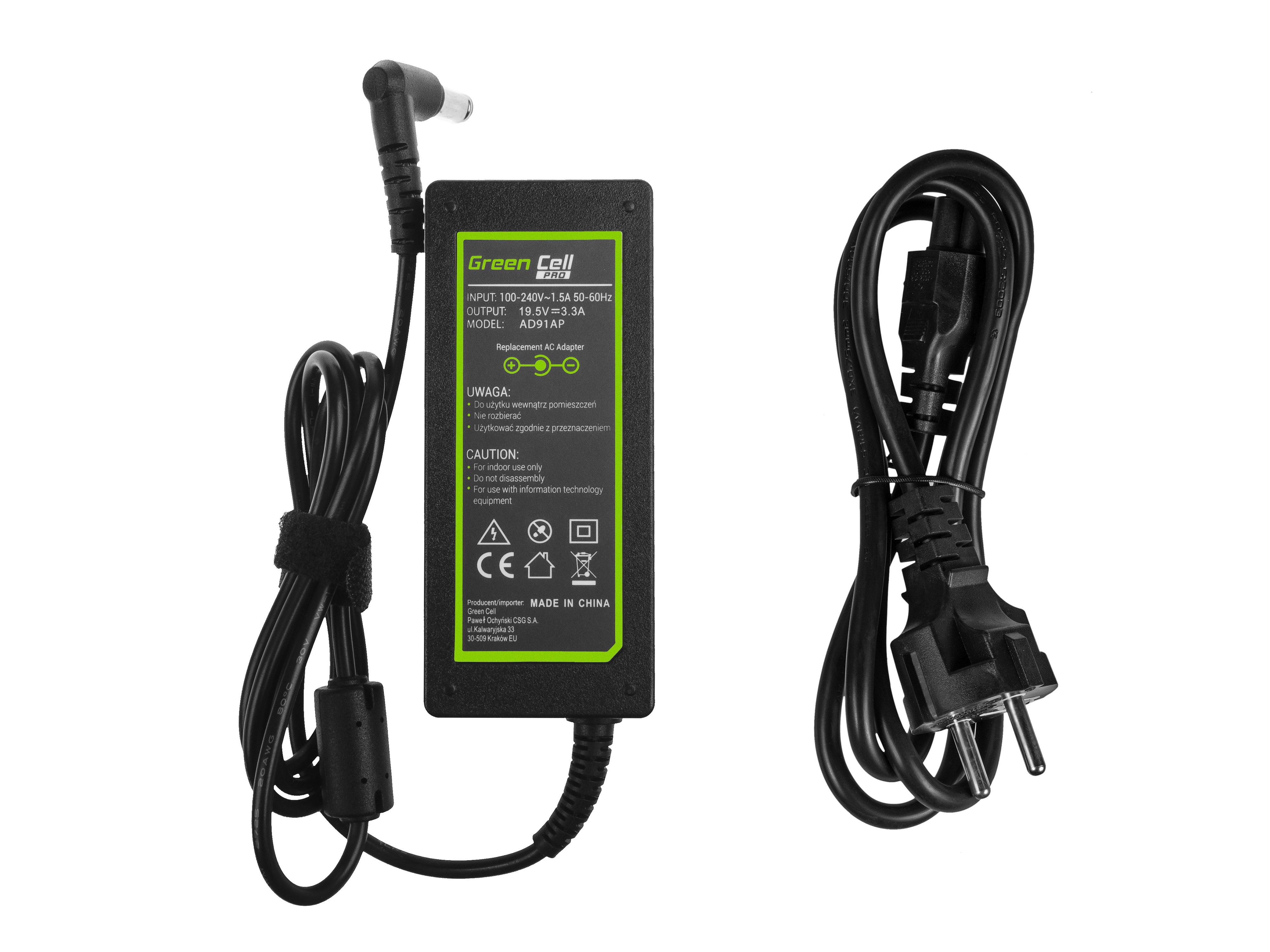 Green Cell PRO lader / AC Adapter til Sony Vaio SVF14 SVF15 -19.5V 3.34A 65W
