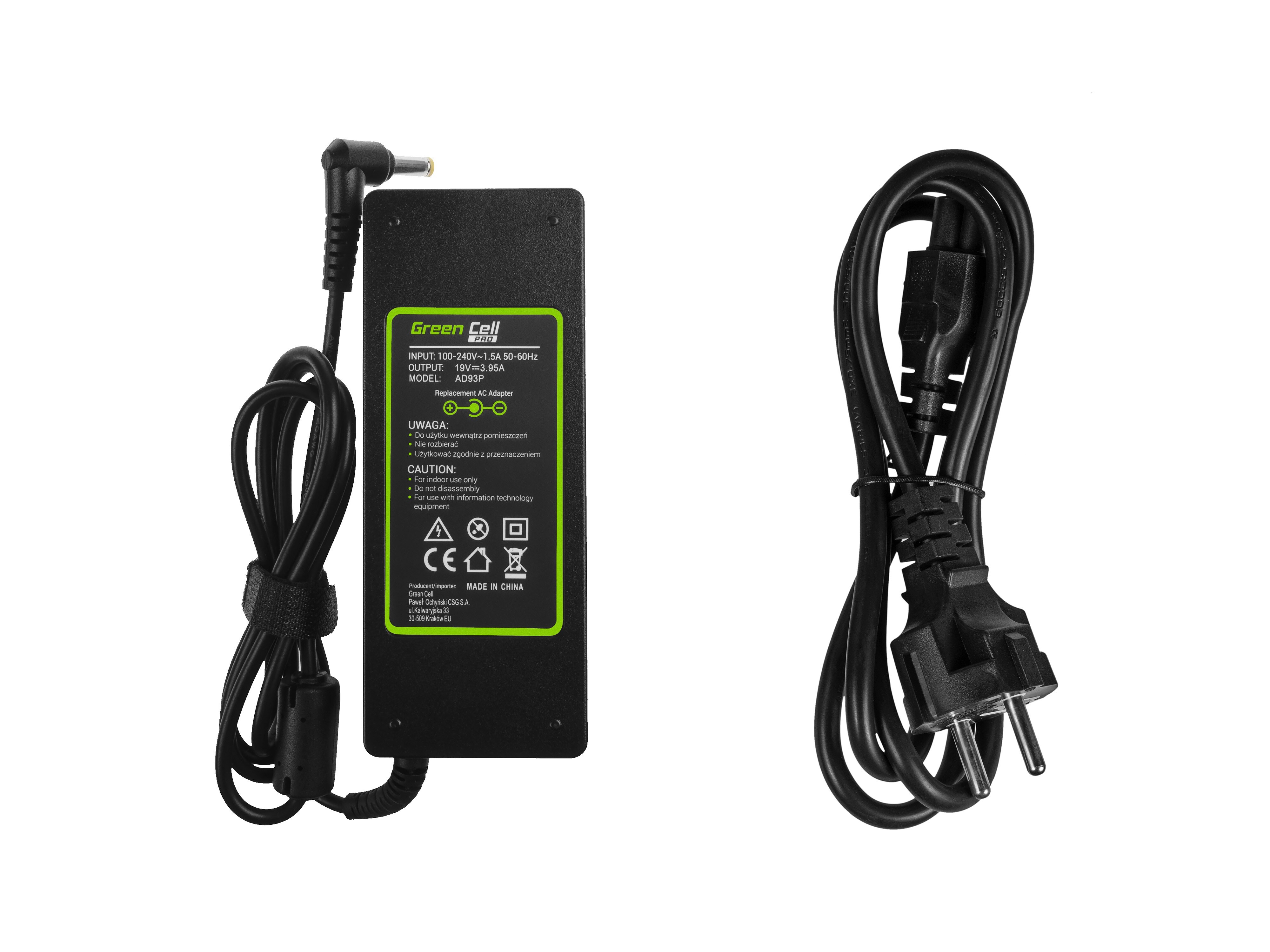 Green Cell PRO lader / AC Adapter til Acer Aspire 5220 5315 -19V 3.95A 75W