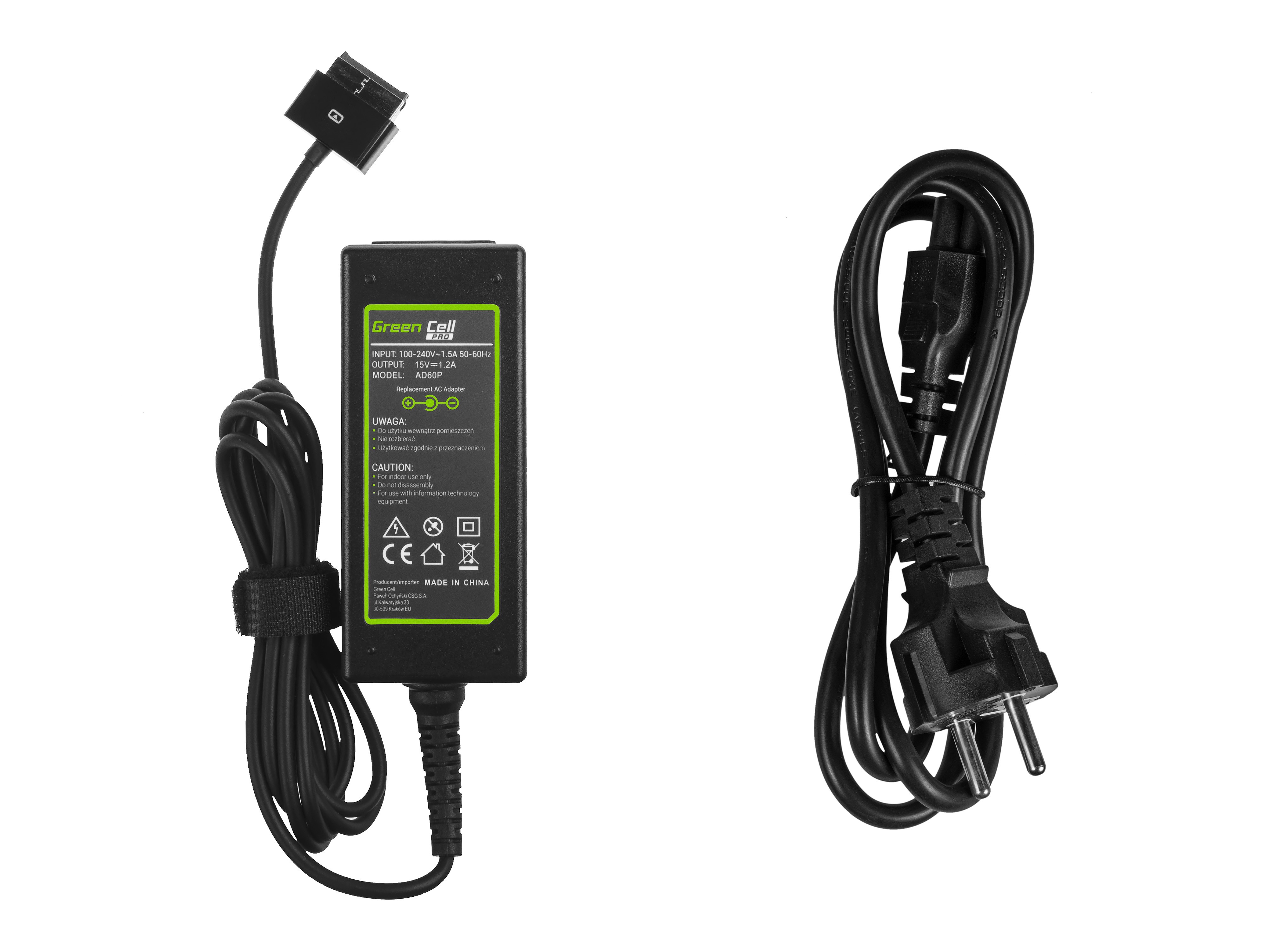 Green Cell PRO lader / AC Adapter til Asus Eee Pad Transformer-15V 1.2A 18W