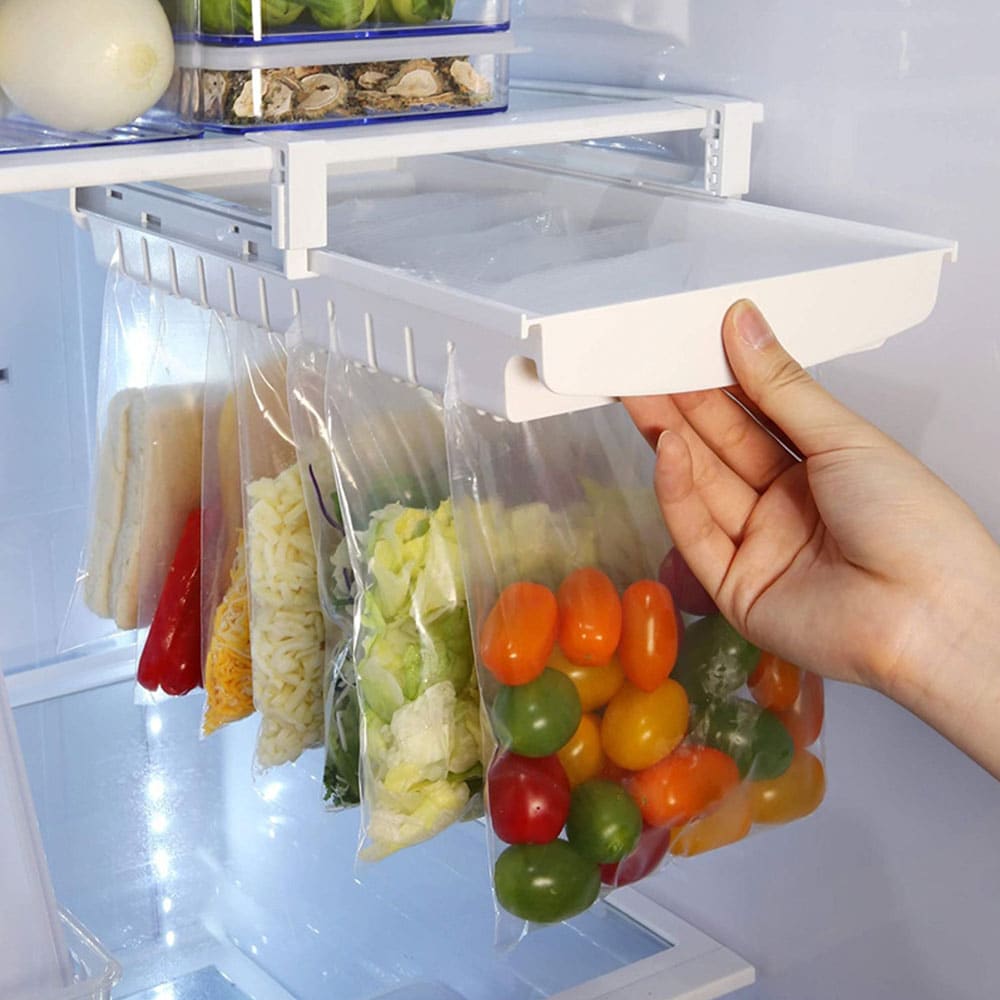 Udtrækkelig køleskabshylde for poser