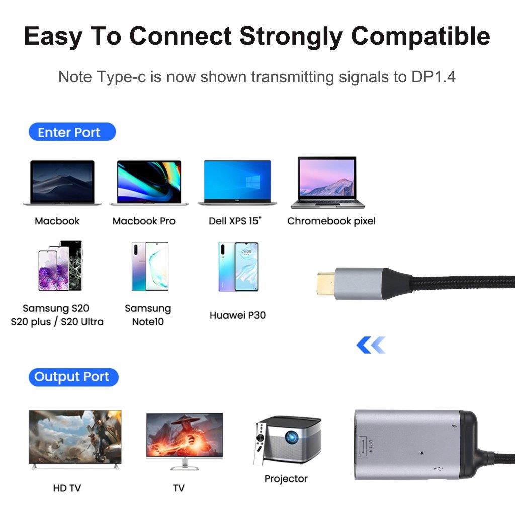 4K USB-C  DisplayPort 1.4 + PD Data-Sync Adapterkabel