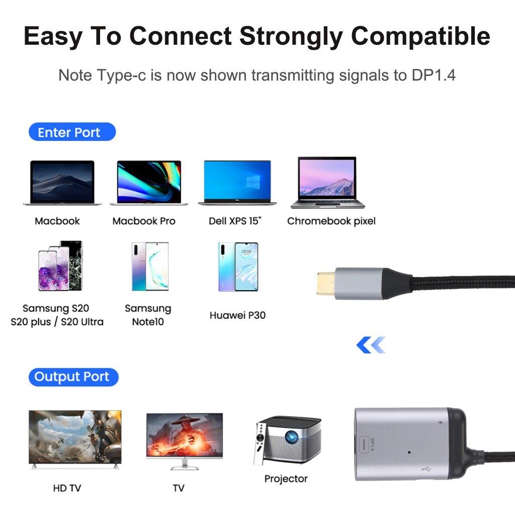 4K USB-C til Mini DisplayPort 1.4 + PD Data-Sync Adapterkabel