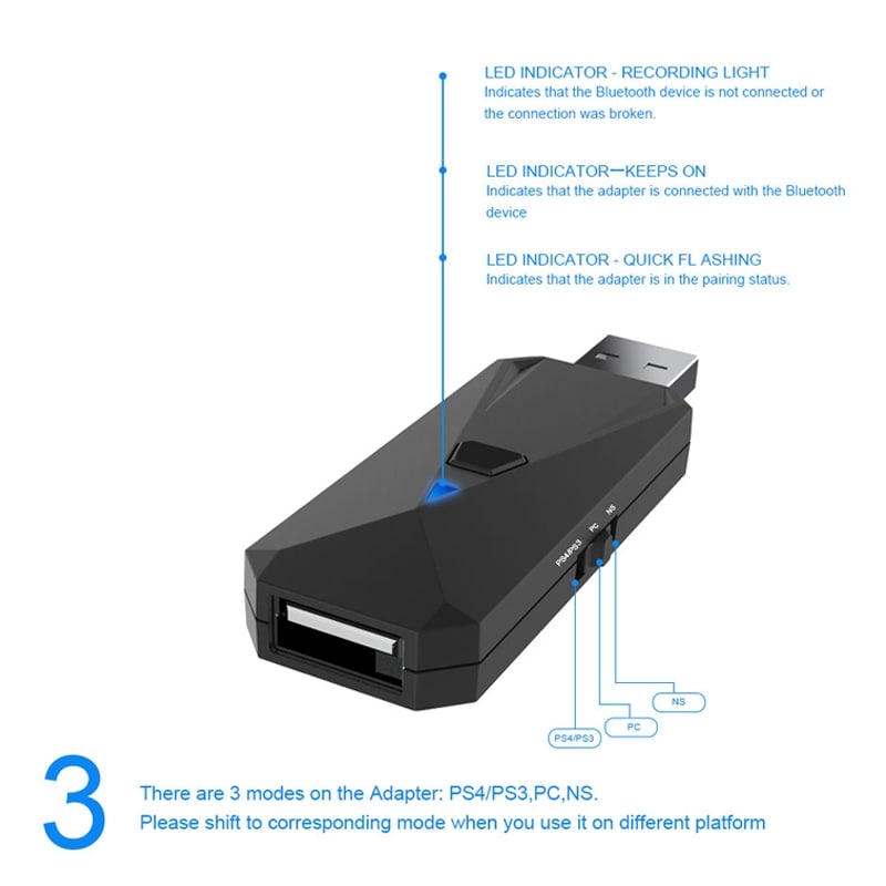 Bluetooth-adapter til PS4 / Switch / PC / PS3 for håndkontrol