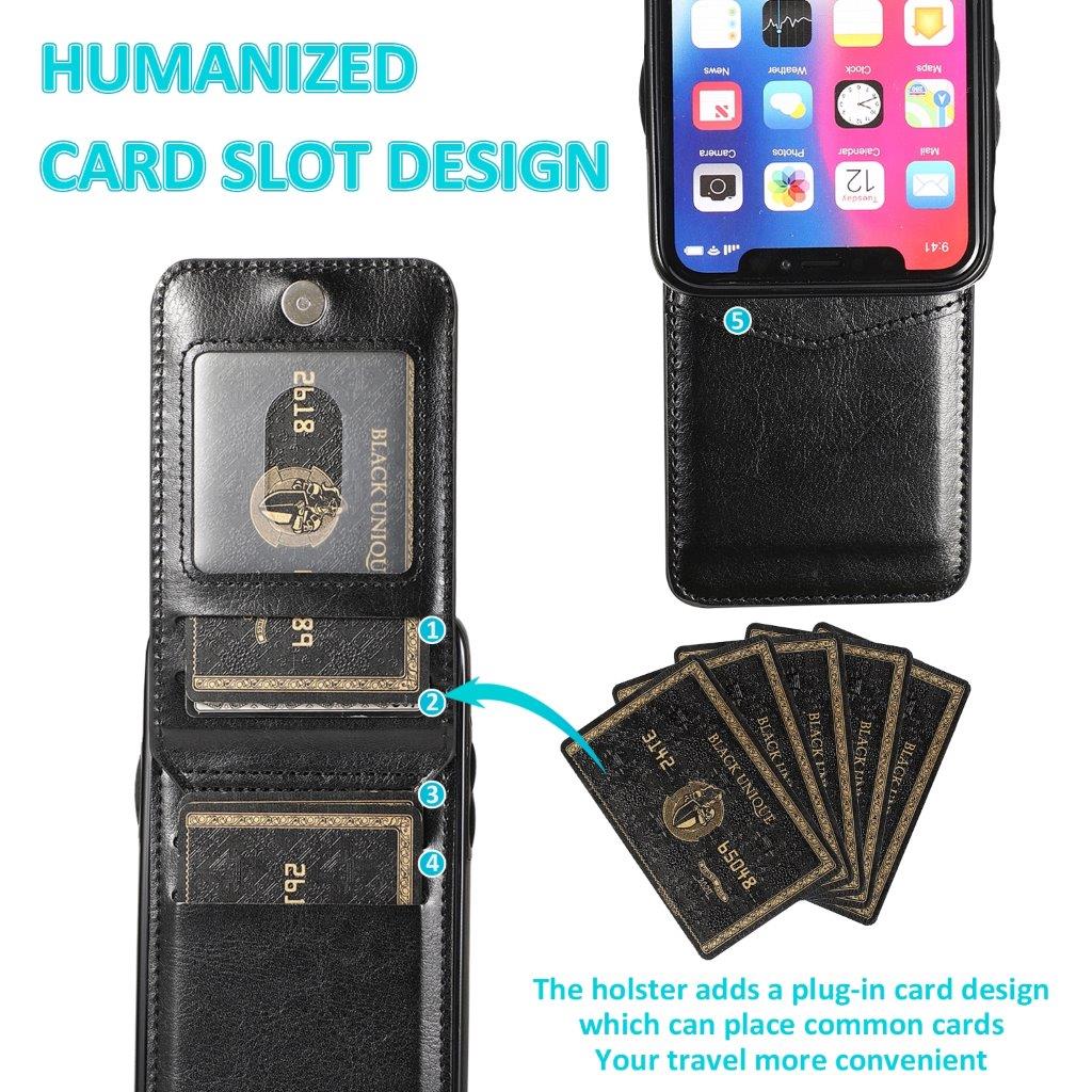 Bagcover i kunstlæder med kortholder og stativfunktion iPhone XS / X - Sort