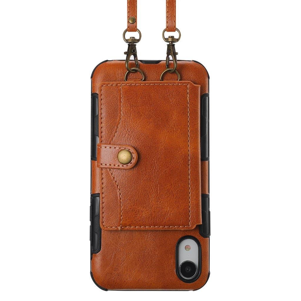 Bagcover af kunstlæder med tegnebog til iPhone XR - Brun