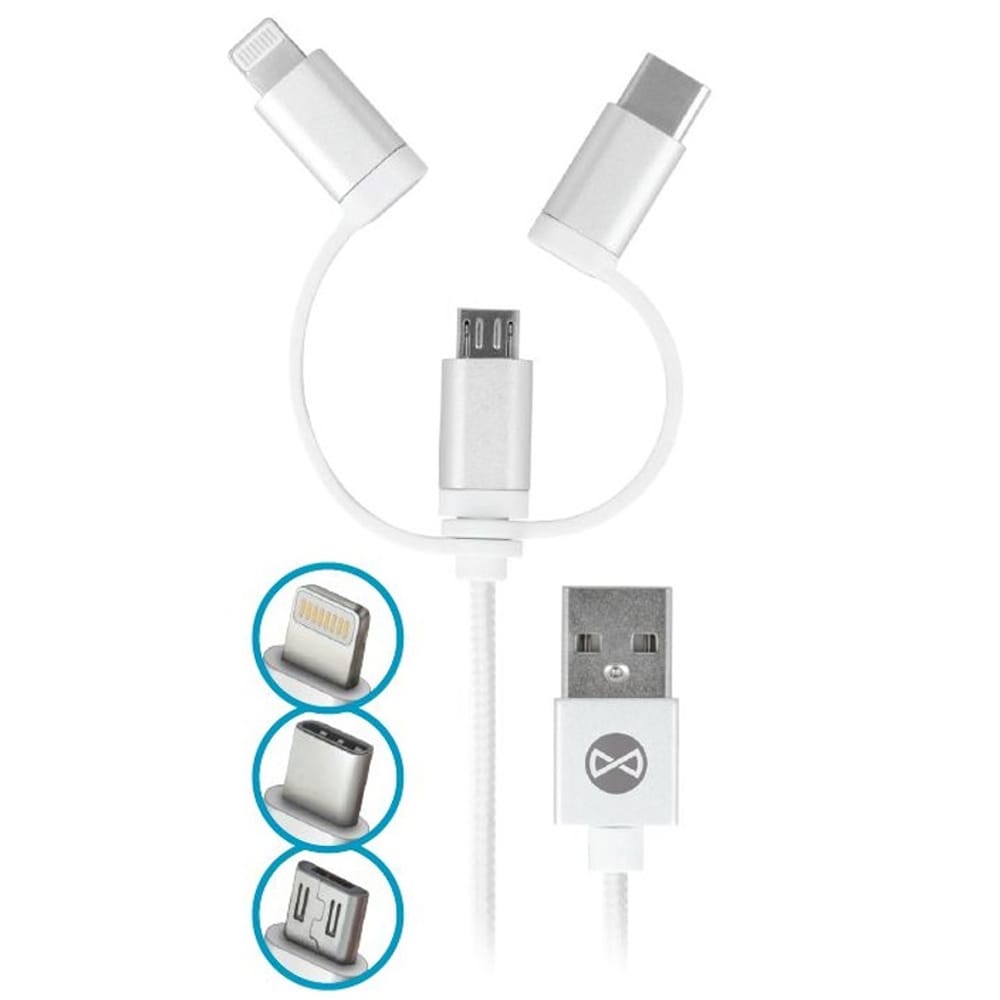 Forever 3i1 Usb-kabel til Micro/Lightning/ USB type-C Hvid