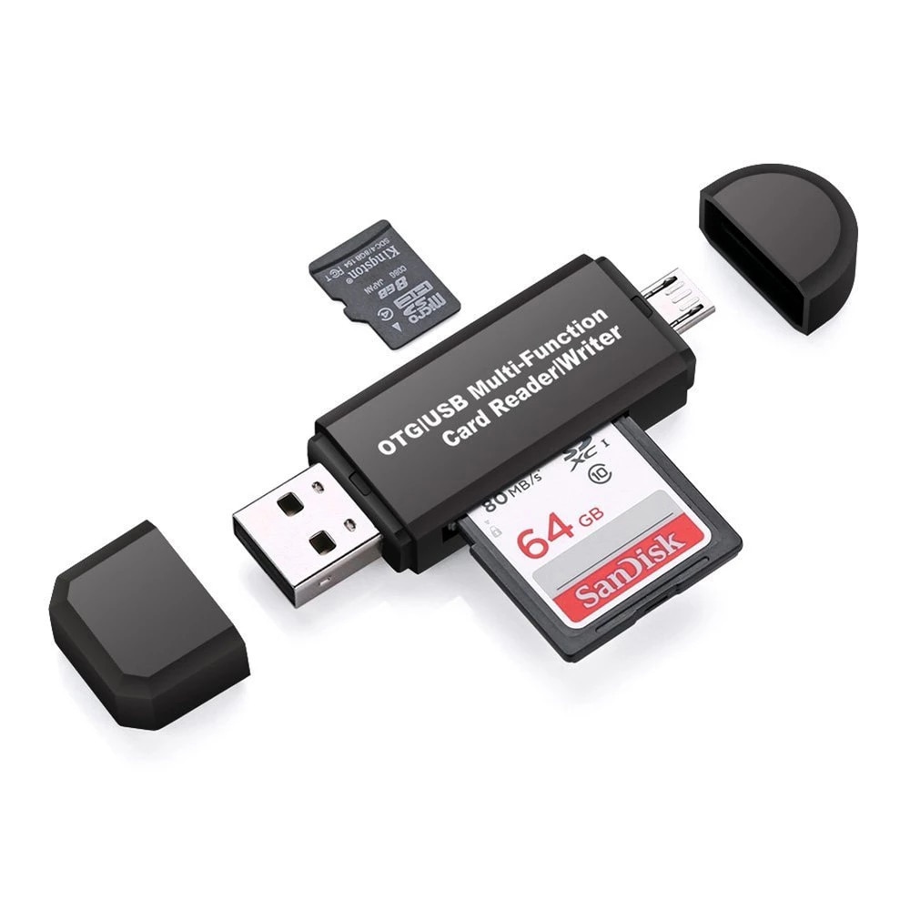 4 i 1 Memorycardslæser med USB & MicroUSB