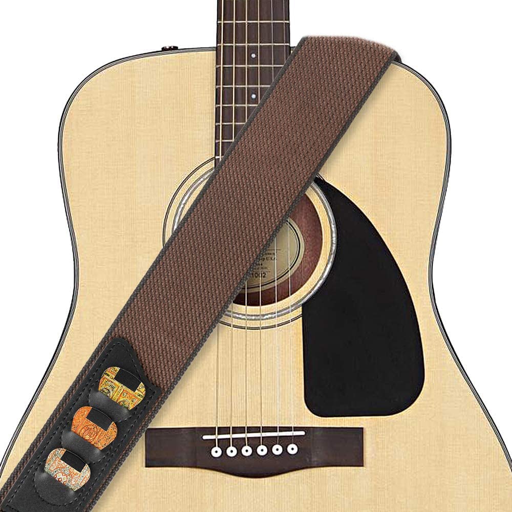 Skulderrem til guitar, med tre plekterlommer