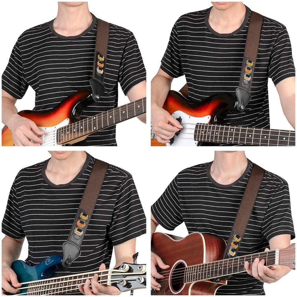 Skulderrem til guitar, med tre plekterlommer