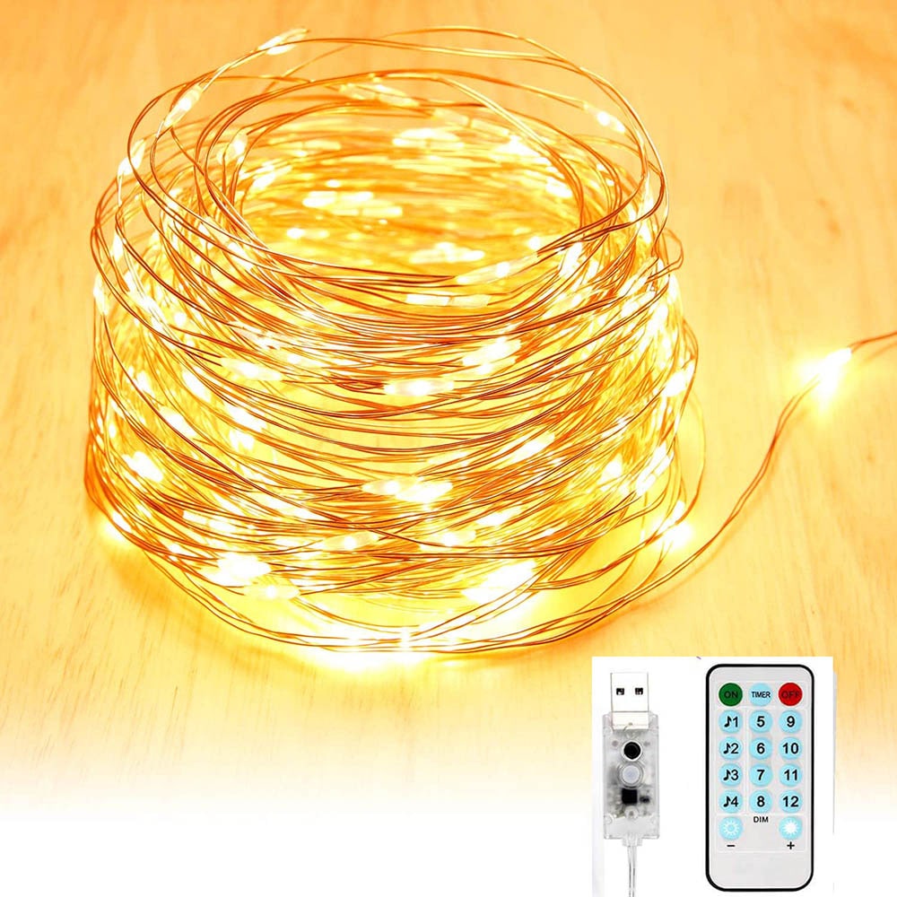 LED-kæde med fjernontrol - Varmt hvidt lys