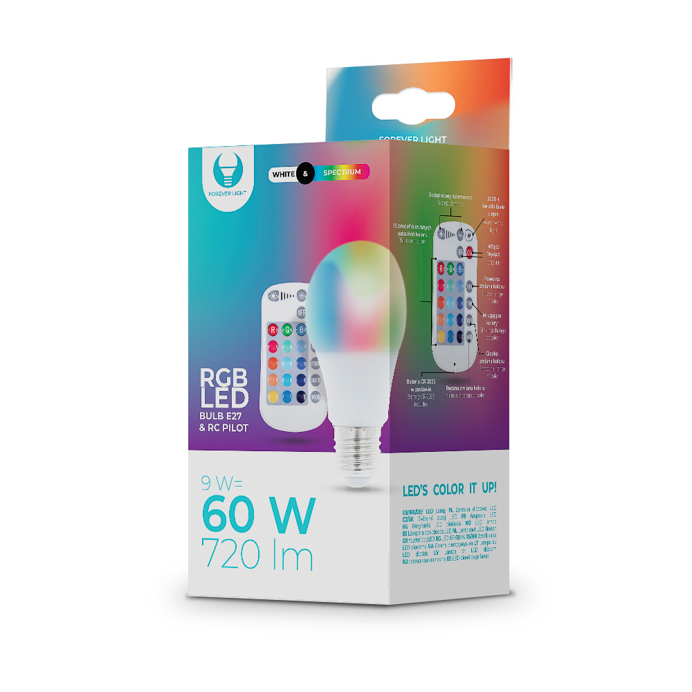 Forever LED-pære E27 A60 RGB med fjernkontrol