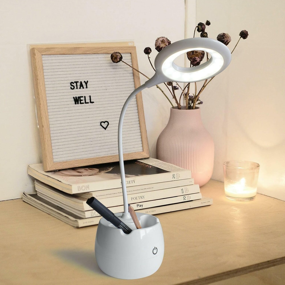 LED-skrivebordslampe med mobilholder