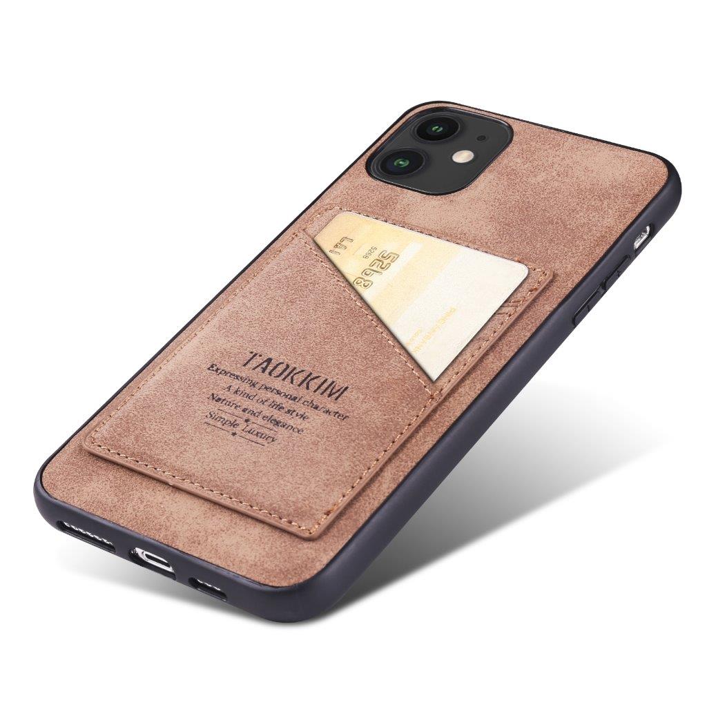 Retromønstret mobilcover med stødsikkert materiale og kortrum til iPhone 12 mini - Brun