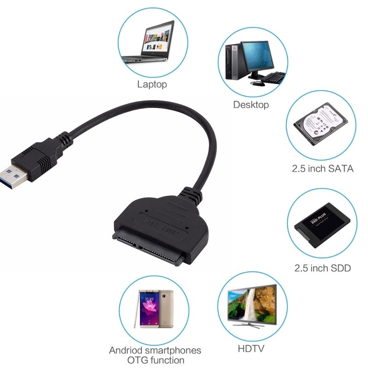 USB til SATA-adapterkabel för 2,5" SSD-harddiscs