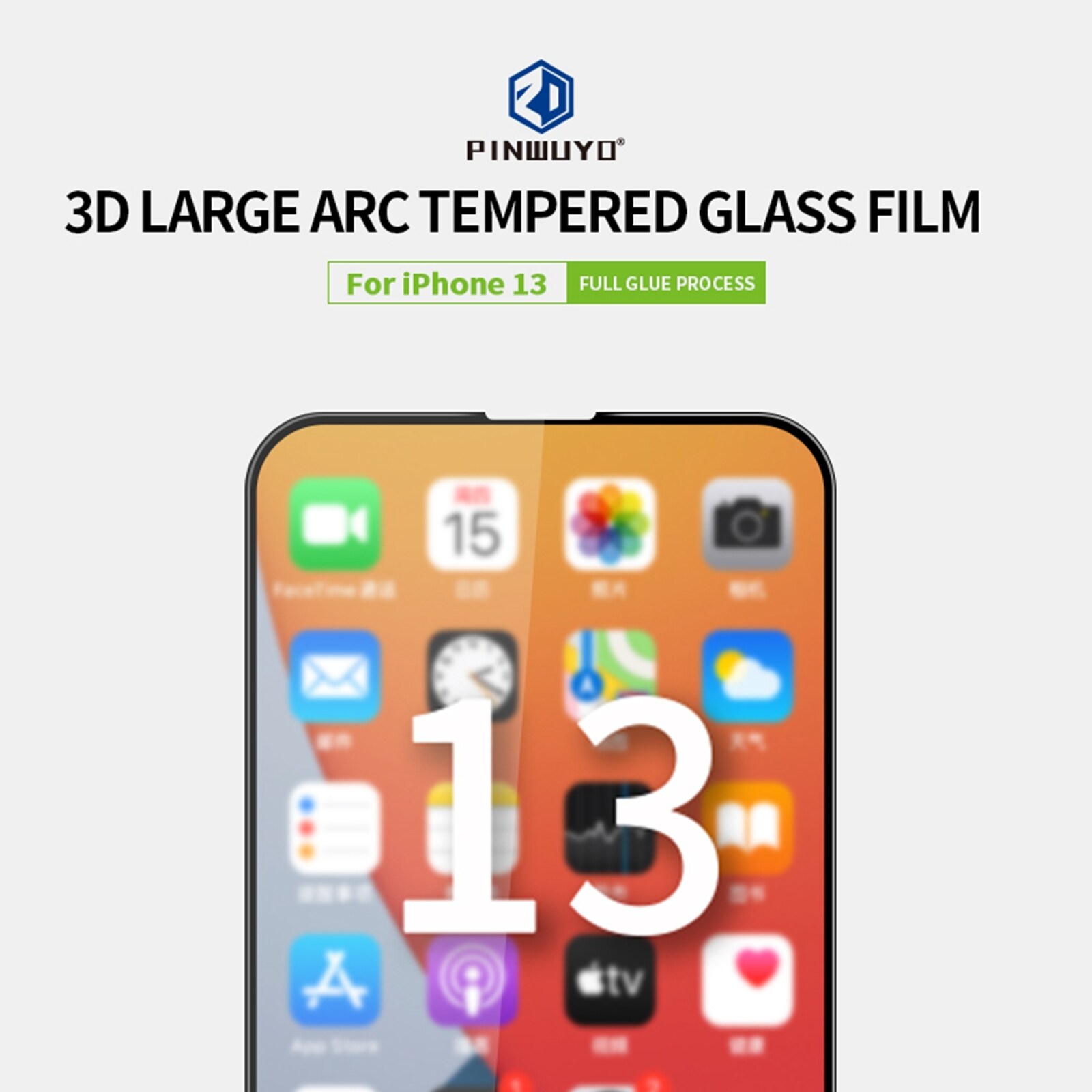 Skærmskåner 9H og 3D med hærdet glas samt ekstra hårdhed til iPhone 13 / 13 Pro - Svart